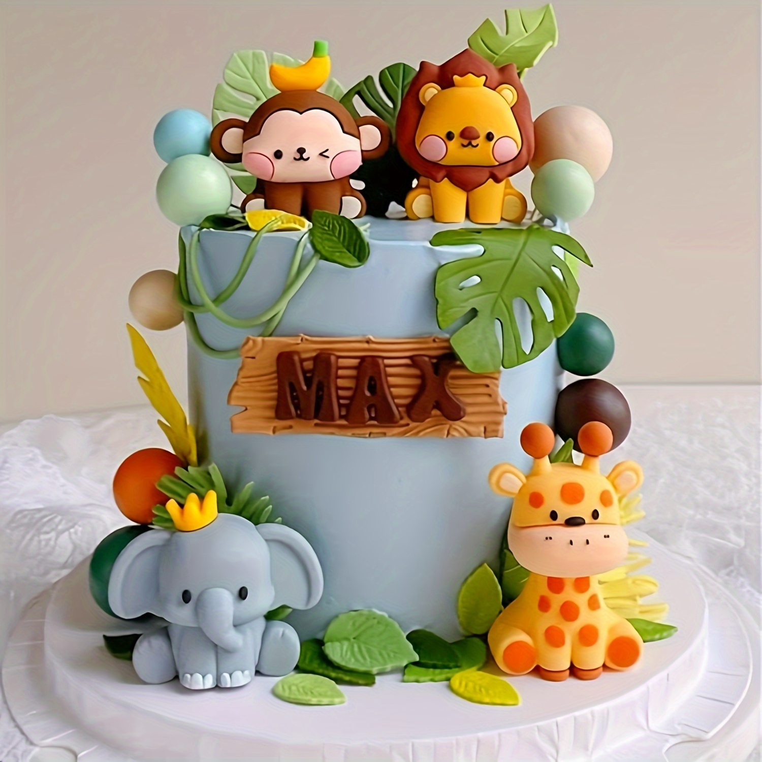 

7pcs Adorable Cake Toppers - Giraffe, Elephant, Lion, Tiger, Monkey, Leaves, ' Birthday Parties, Showers, And Wild 1 Celebrations, Birthday Decorations