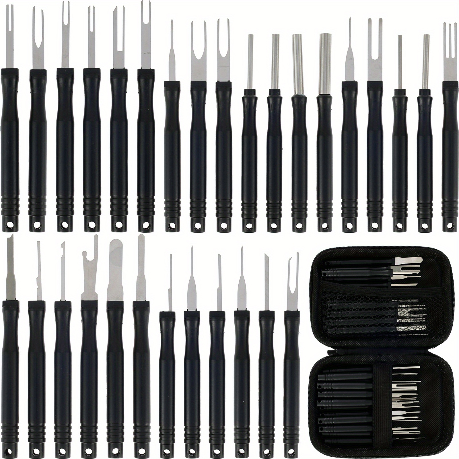 

30pcs Stainless Pin Removal Tool Kit - Connector Extractor For Car & Electrical Maintenance, Black