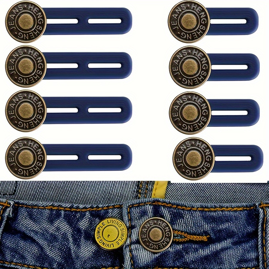 

8pcs Adjustable Jean Button Extenders - No-sew Waistband Expanders For Men & Women, Metal Silicone Denim Tailor's Tool