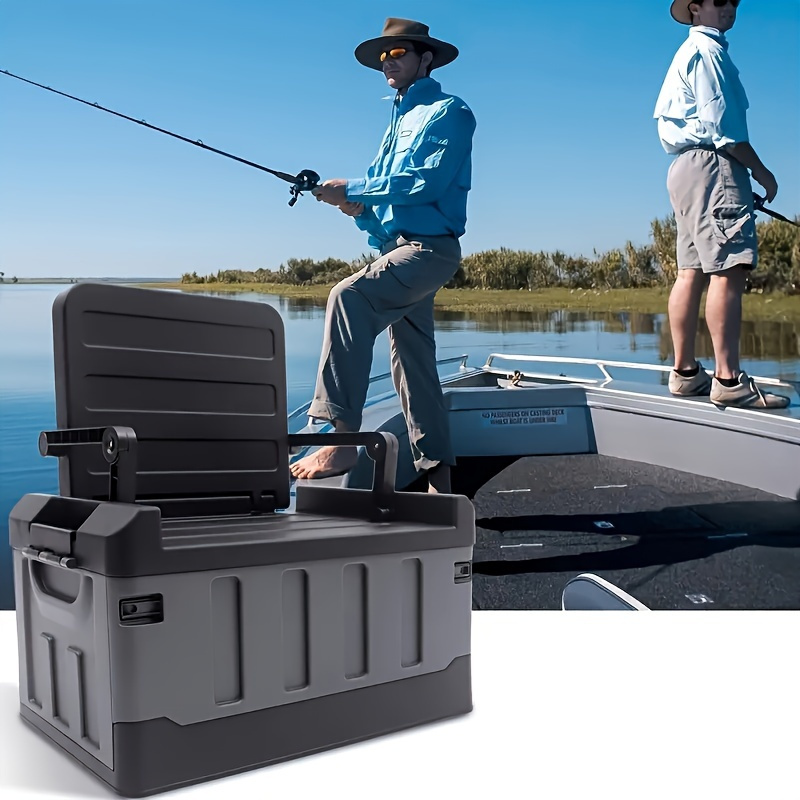 Heavy-Duty Folding Fishing Chair and Storage Box with Backrest, Armrests  Non-Slip Feet Heavy-Duty Interior for Camping, RV, H