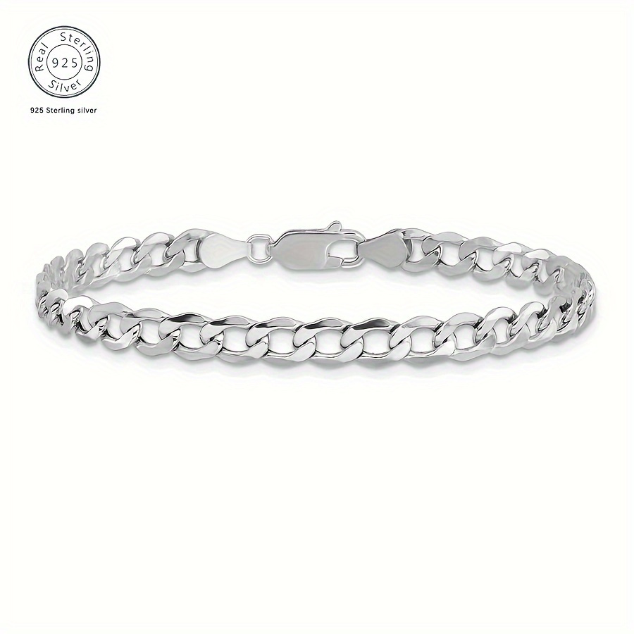 

925 Sterling Silver Cuban Chain Bracelet 5mm 925 Sterling Silver Men's And Women's Bracelets, Silver Cuban Chain Ring, Comes With A Box, Great For Holiday Gifts