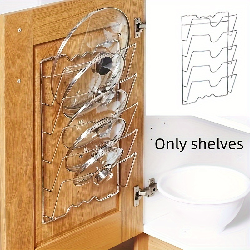 

1pc Multifunctional Kitchen Organizer - Wall-mounted Pot And Lid Storage Rack With Cutting Board Holder And Space-saving Design For Modern Kitchens