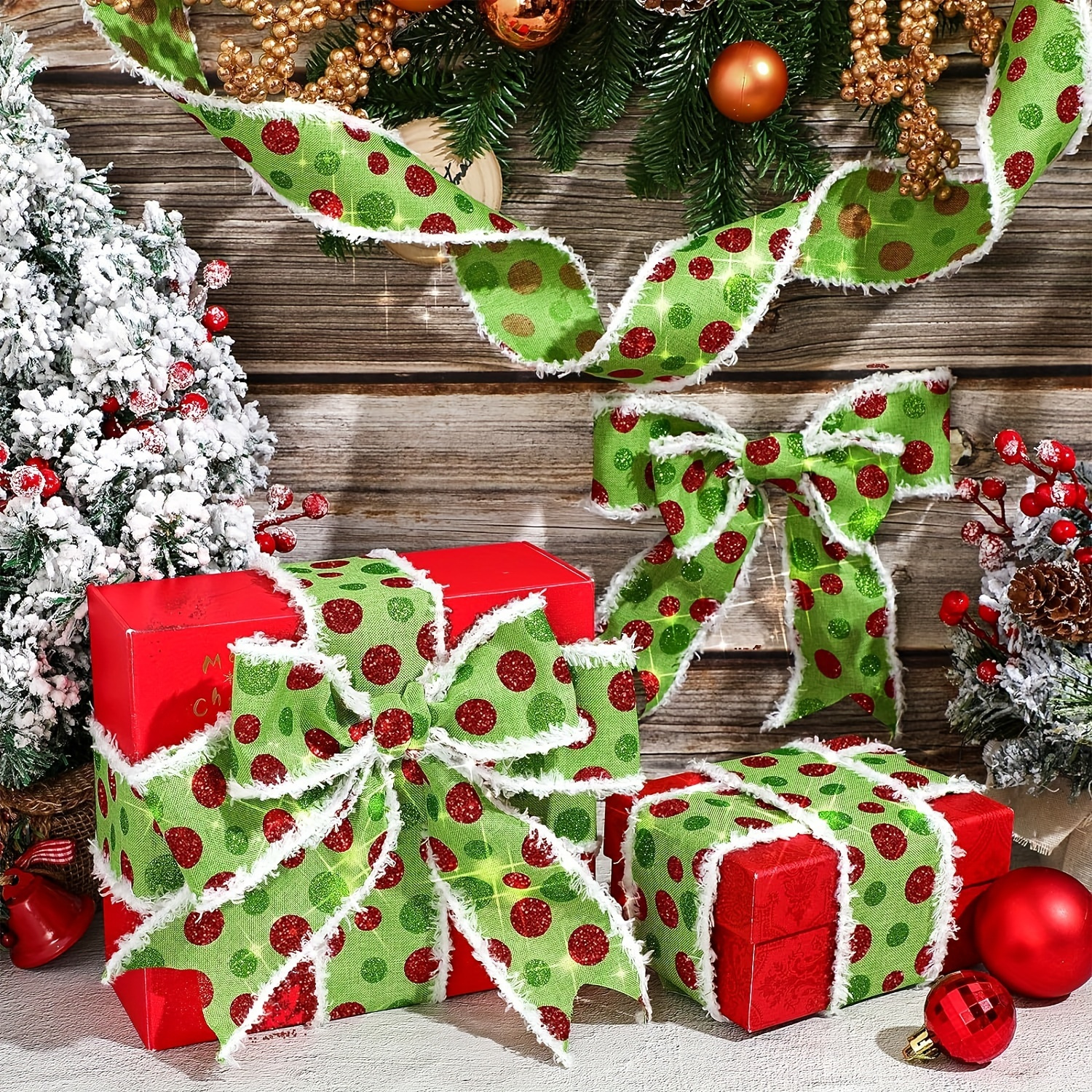 

Festive Christmas Dots Wired Ribbon: Durable And Versatile Fabric Ribbon Material For Christmas Parties, Holiday Celebrations, And Family Gatherings