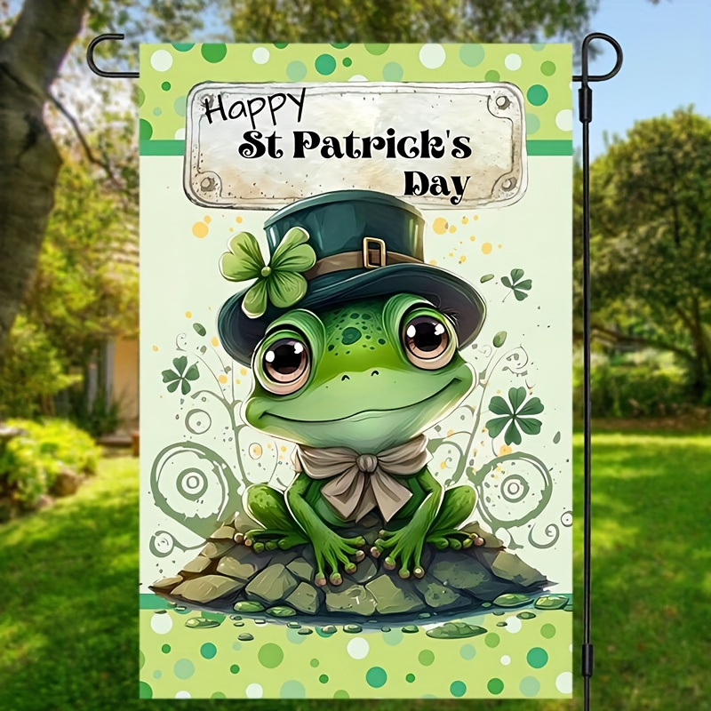 

St. Patrick's Day Garden Flag – Weather-resistant Linen Double-sided Frog Print, Festive Yard Home Decoration, Durable Welcome Lawn Flag 12x18 Inch, No Power Needed, Fits Standard Flagpoles (1pc)