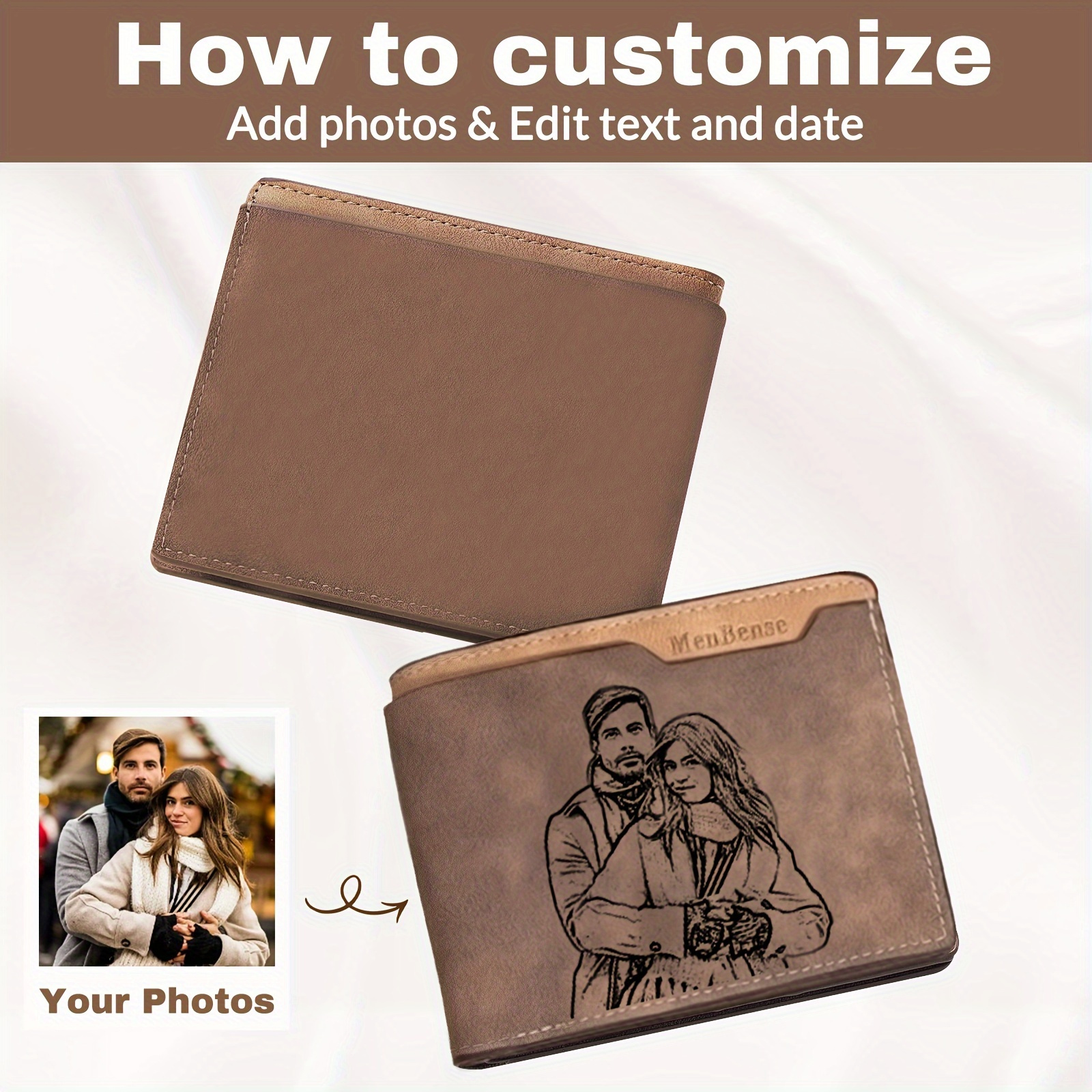 

Custom Engraved Photo Wallet, 1pc Vintage Style Men's Pu Leather Bifold Wallet, Personalized Image & Name Carving, Ideal Gift For Dad, Father's Day, Boyfriend Anniversary With Dry Cloth