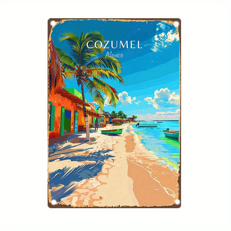 

Vintage Aluminium Tin Sign: Mexico Beachscape - 8 X 12 Inches - Pre-drilled, Waterproof, Weather Resistant - Home Garden Bar Farm Office Wall Decoration