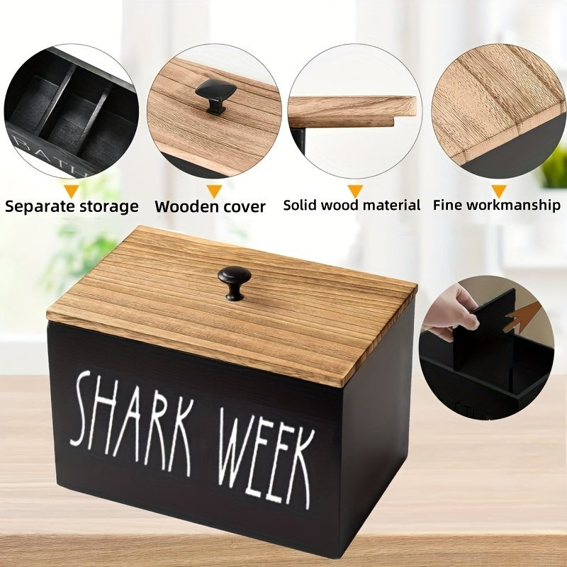 

1pc Classic Wooden Menstrual Product Storage Box With Lid, 3-compartment Bathroom Organizer For Women's Period Supplies, Shark Week Feminine Hygiene Holder - 1 Pack, Baskets, Bins & Containers For