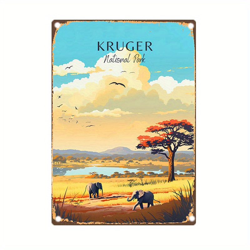 

Vintage Aluminium Tin Sign: Kruger National Park Wildlife Scene, 8 X 12 Inches, Pre-drilled, Waterproof, Weather Resistant