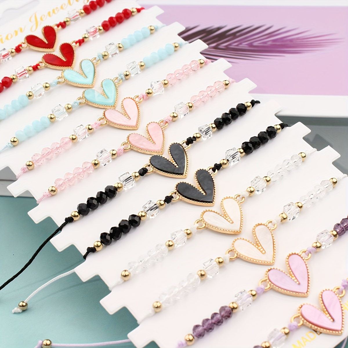 

12-piece Assorted Colors Heart-shaped Woven Bracelets, Simple Fashion, Sister Gift, Adjustable Friendship Bracelets Jewelry Set