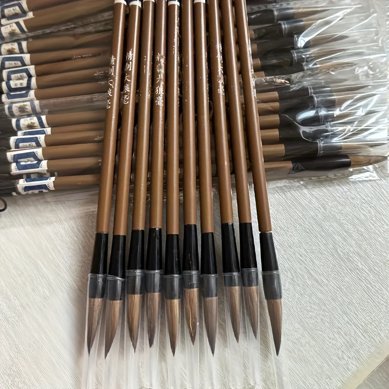 

10pcs Wolf Hair Calligraphy Brush Set For Artistic Practice And Painting Supplies