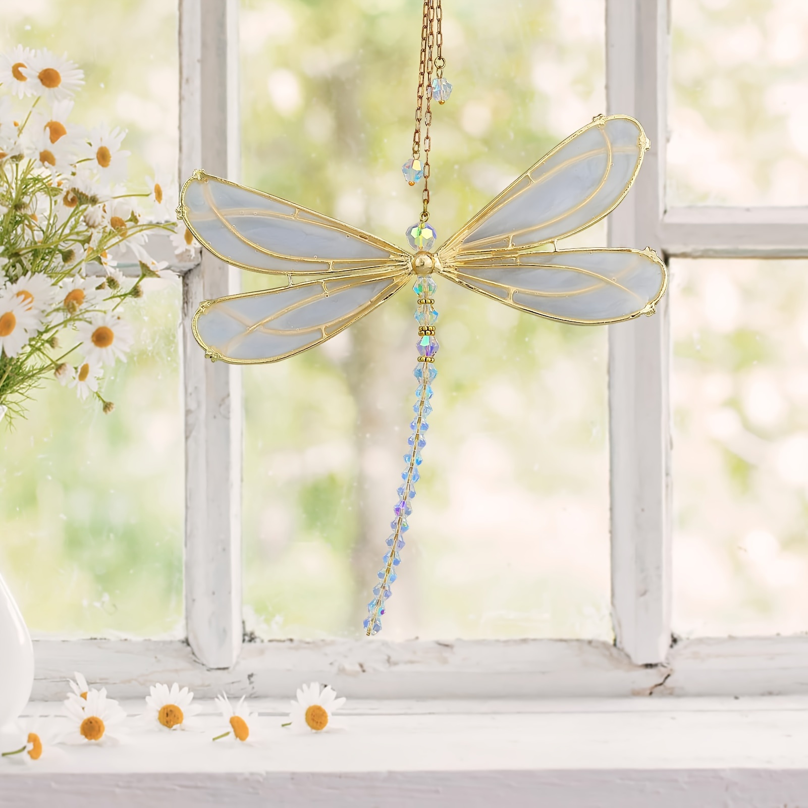 

Glass Dragonfly Suncatcher Kit, 1 Piece - Craft Your Own Elegant Window Display With Beautiful Crystal Accents, Metal Dragonfly With Long Beaded Chain For Home & Garden Decor