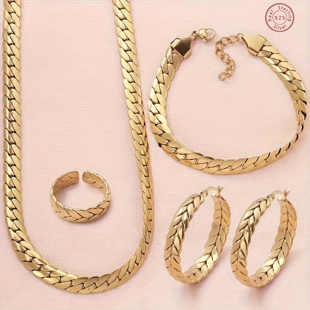 

925 -14k Gold - Jewelry 4- Set (, Necklaces, , Bracelets) - For Men, Women , Wives, - For Birthdays, Anniversaries, Valentines - Box Included