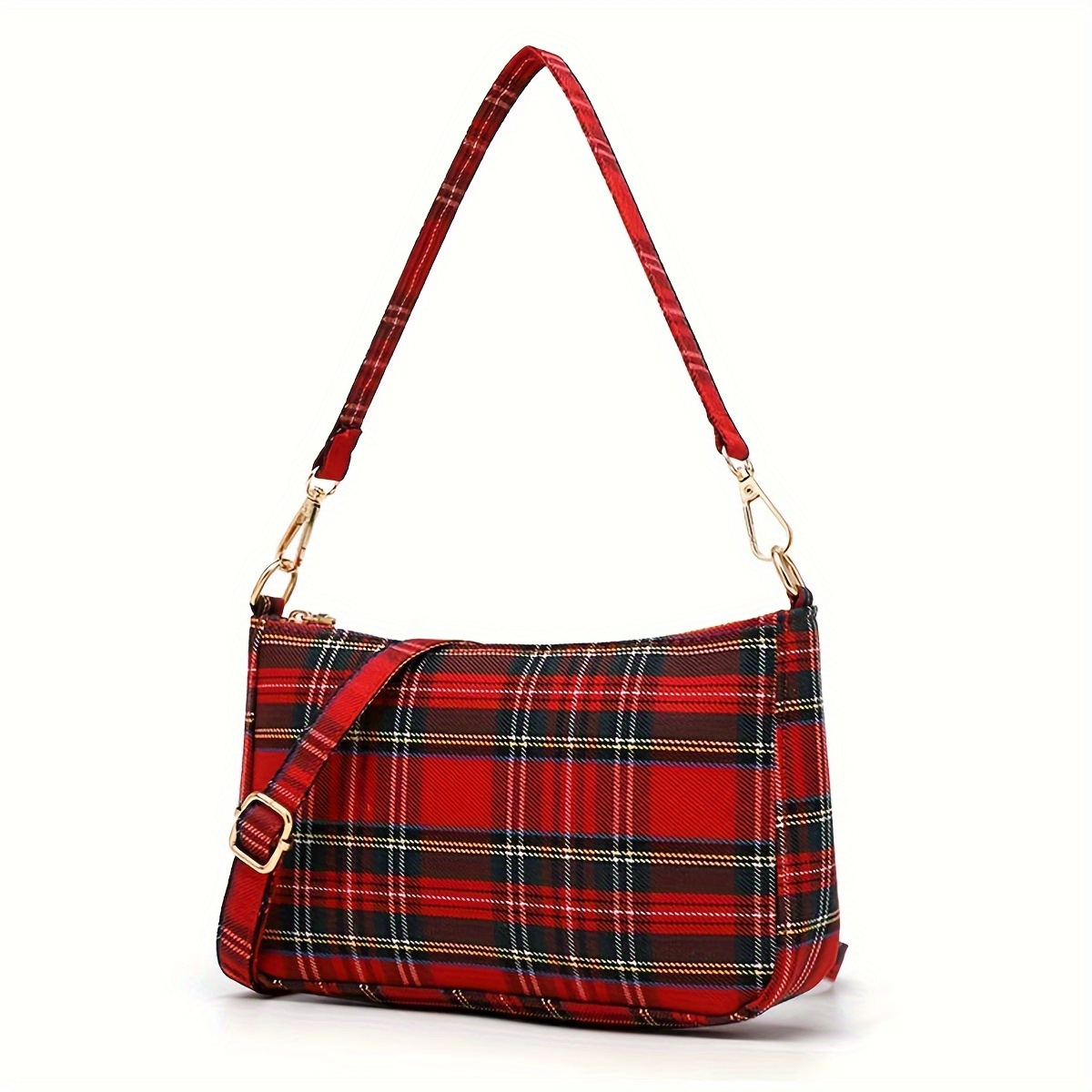 TEMU Plaid Pattern Shoulder Bag, Canvas Crossbody Bag, Underarm Bag