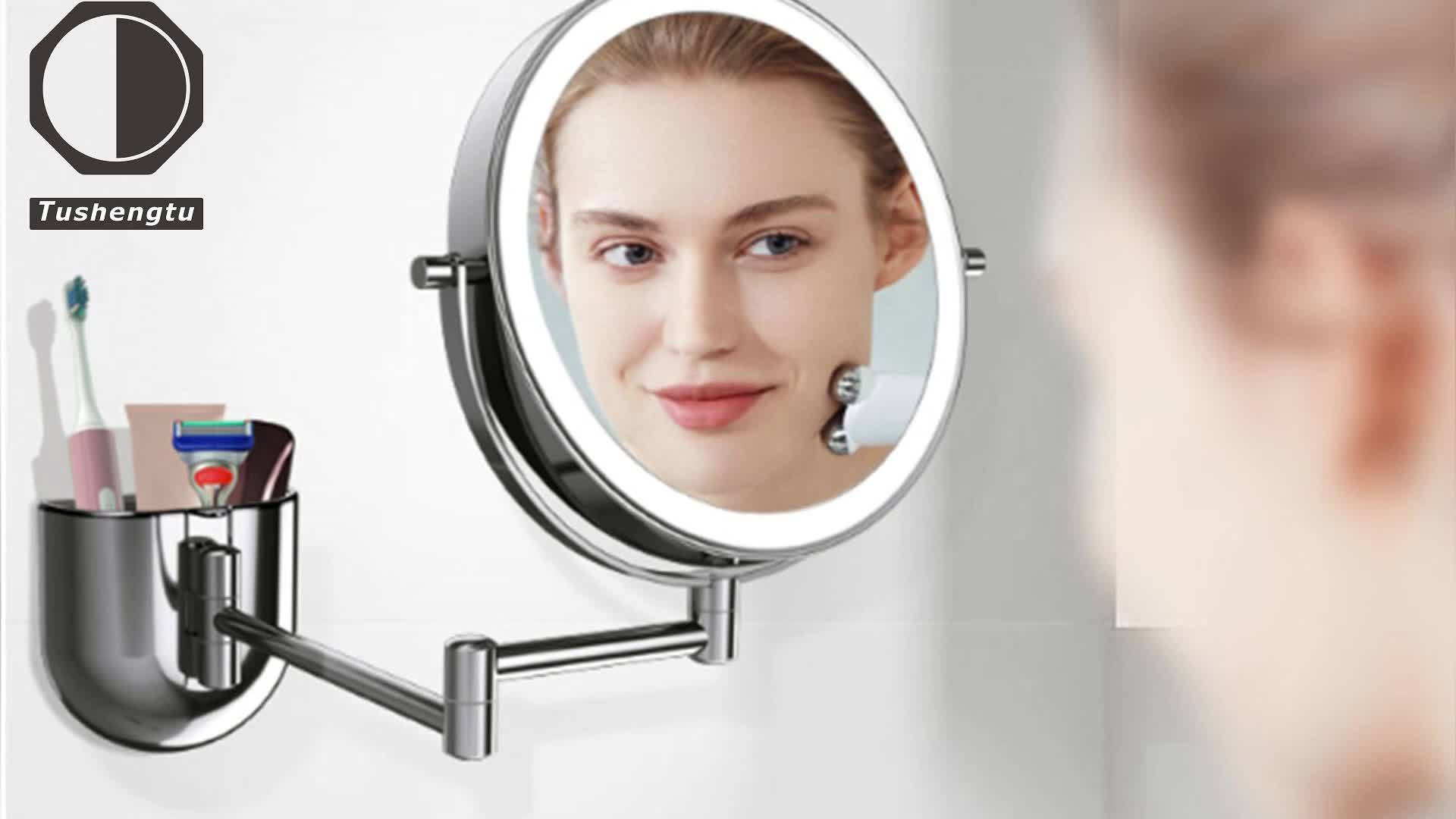 Specchio cosmetico per trucco illuminato a parete specchio ingranditore da  8 pollici con luci colorate charg3 specchio da bagno a doppia faccia -  AliExpress