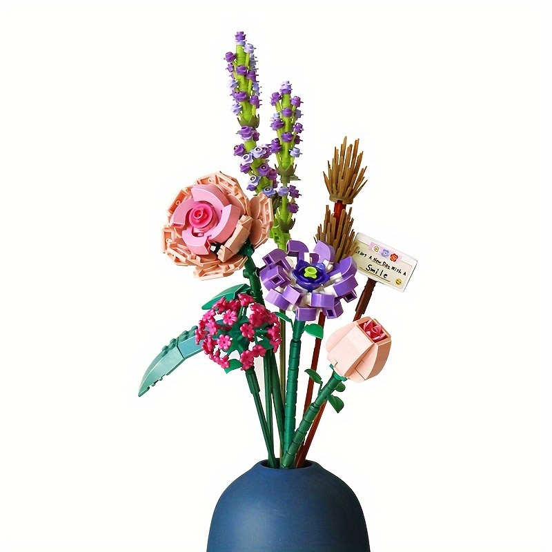 Bouquet de fleurs de créateur, bouquets de fleurs plantes Blocs de  construction Ornements en coton Modèle briques Jouets pour adultes et  enfants