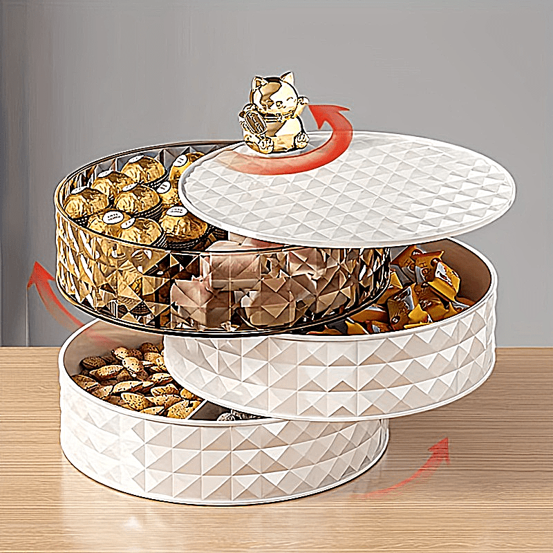 three layer fortune cat rotating fruit tray home living room fruit candy box snack tray display dry fruit tray candy tray storage box details 6