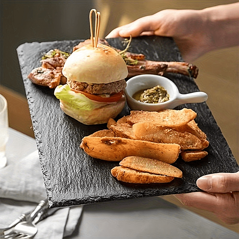 Plato de cerámica, platos negros para el hogar, juego de vajilla de estilo  japonés, decoración de cocina, platos de desayuno de comida occidental para