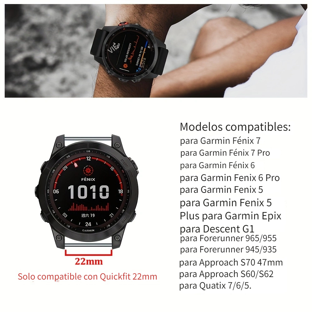 OVERSTEP Compatible con Garmin Fenix 7 Band, correa de silicona deportiva  de fácil ajuste de 0.866 pulgadas para reloj inteligente Fenix 5/Fenix 5