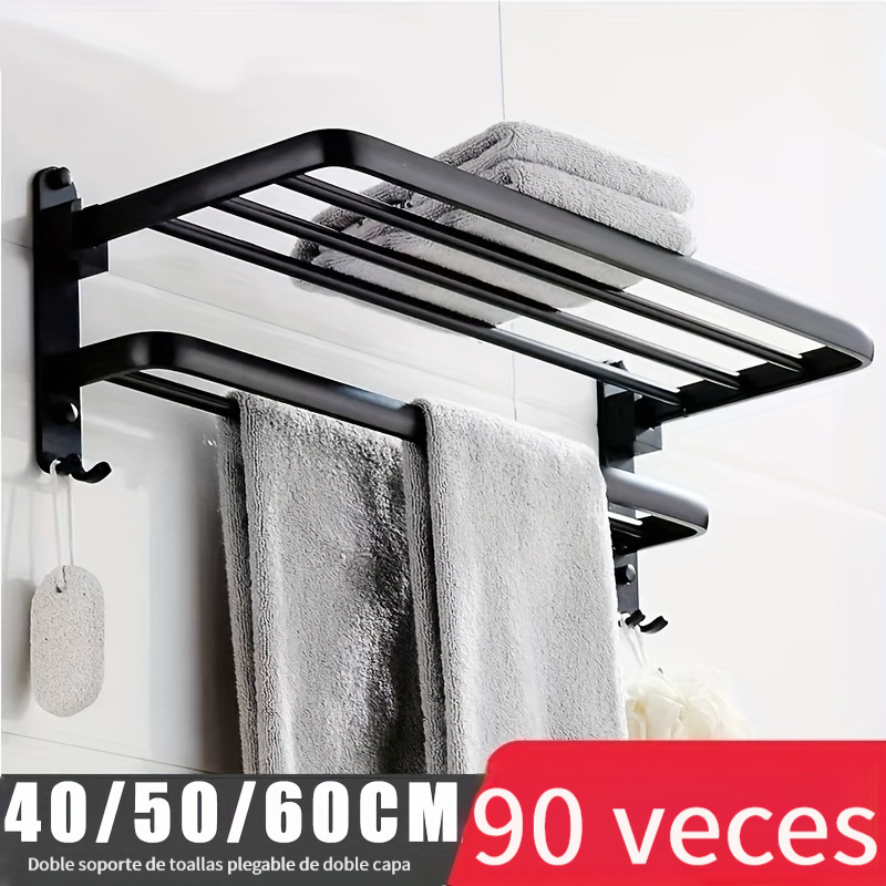  Juego de toalleros plegables de madera maciza para baño montado  en la pared, juego de accesorios de baño con gancho para bata, soporte de  papel higiénico y toallero (color : estante