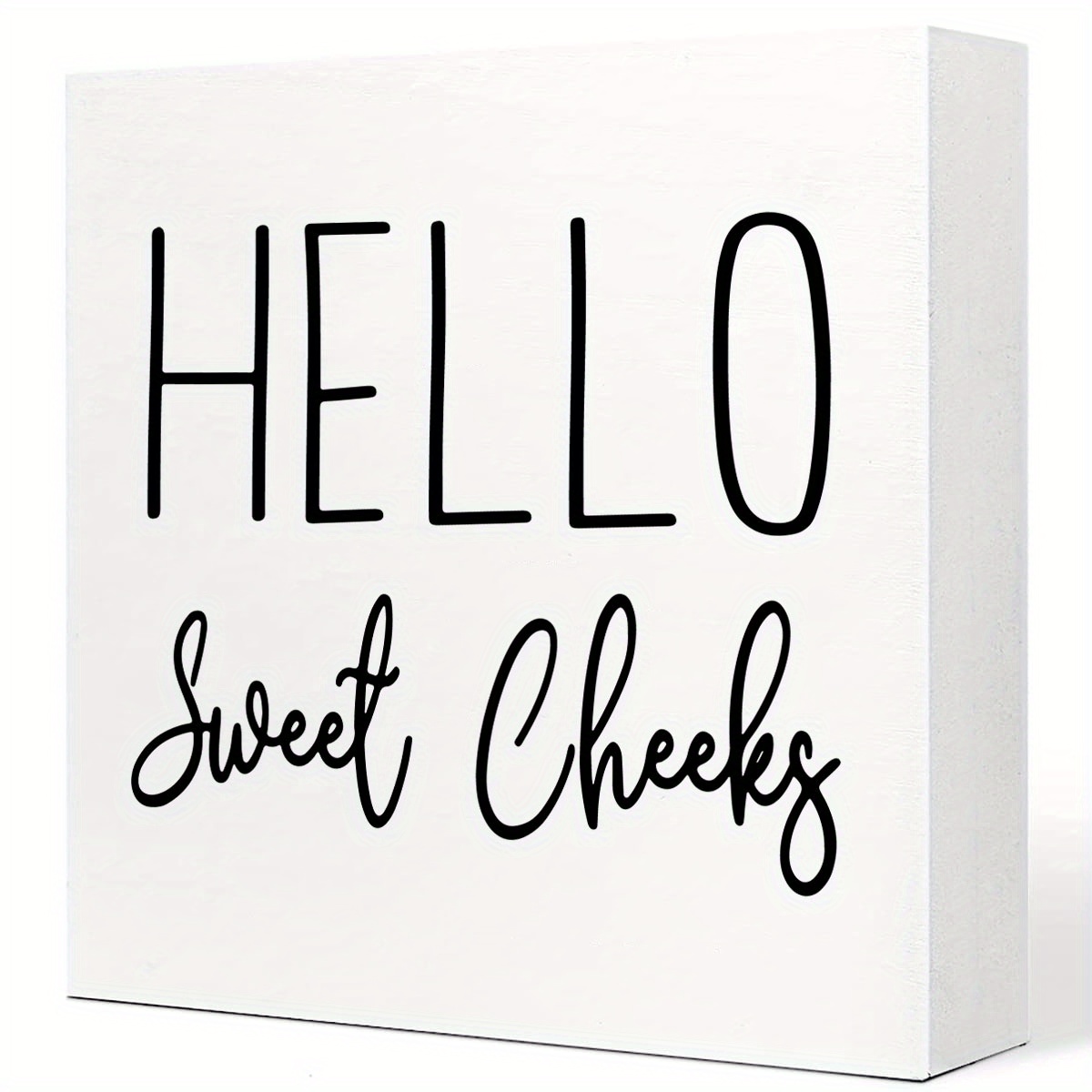 

1pc, Hello Sweet Cheeks Sign - Bathroom Decor Modern Farmhouse Home Accent - Rustic Black Wood Shelf Plaque Box Sign For Women, Family