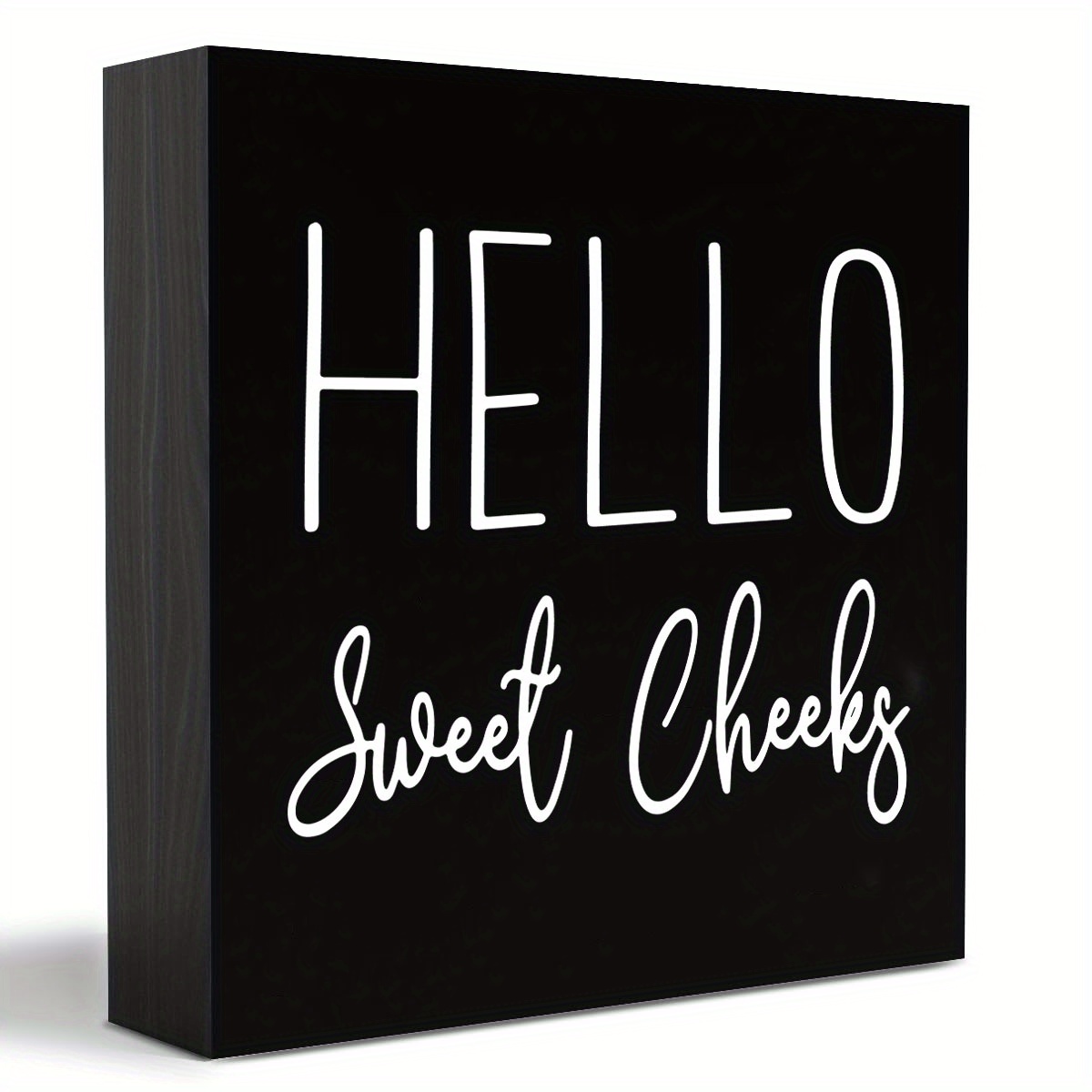 

1pc, Hello Sweet Cheeks Sign - Bathroom Decor Modern Farmhouse Home Accent - Rustic Black Wood Shelf Plaque Box Sign For Women, Family