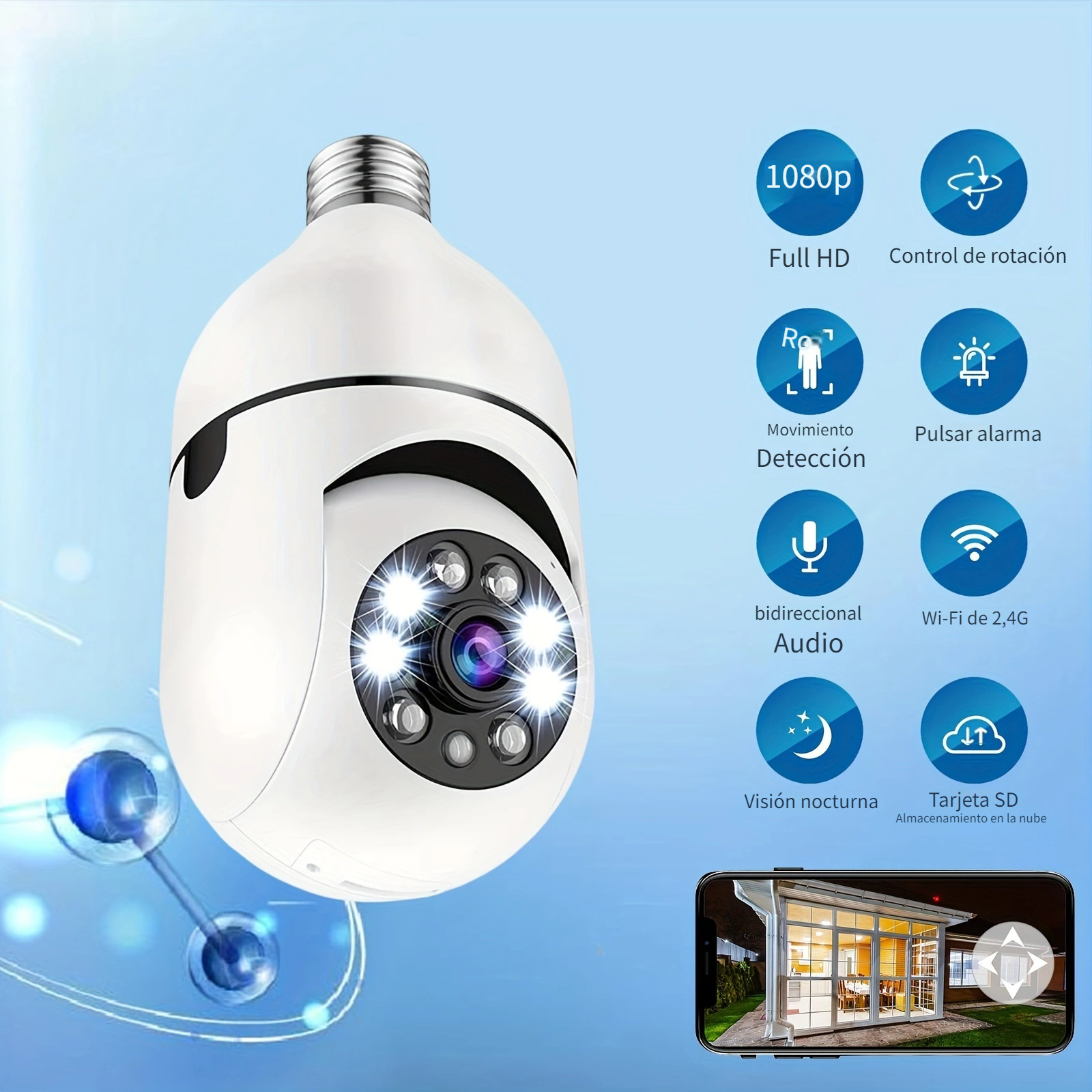 Cámara con bombilla, cámara con portalámparas, sistema de vigilancia  inalámbrico, cámara de protección para el hogar creada magistralmente  Jadeshay A