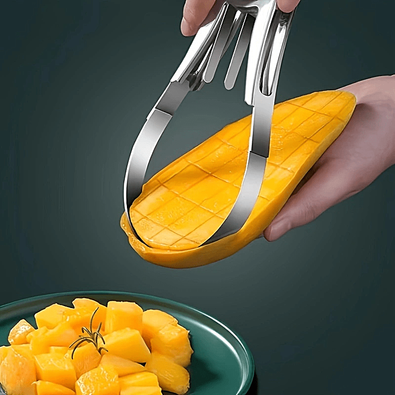 

1pc Stainless Steel Mango Cutter Creative Fruit Peeler Mango Slicer Watermelon Melon Fruit Divider Peeler Knife For Pulp Practical Kitchen Folding For Shops