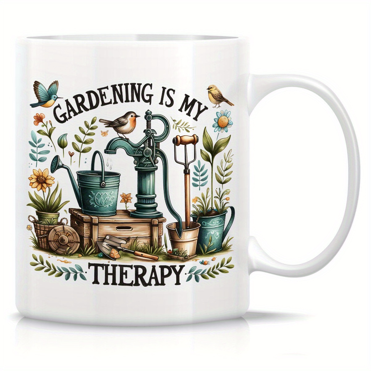 

1pc, Gardening Is My Therapy Mug Funny Coffee Mug Double Side Printed Coffee Mug - Gifts For Ts Merchandise - Novelty Coffee Mug, 11 Ounce Gifts For Friends, Coworkers, Siblings, Dad, Mom,daguhter
