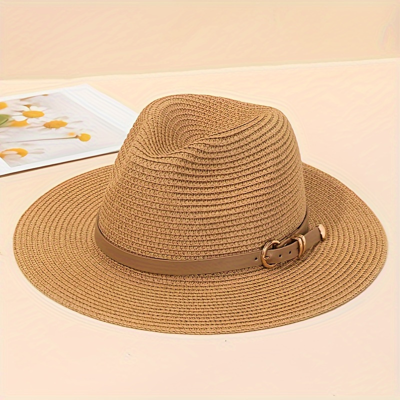 tuduoms Straw Boater Hat Mens Womens Foldable Packable Travel Hats Bowknot  Wide Brim Fedora Panama Hat Vacation Accessories