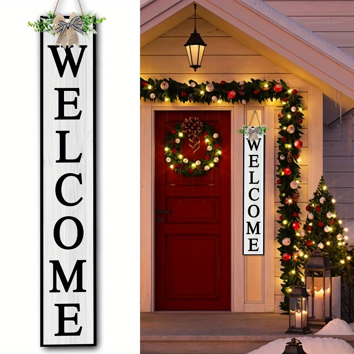 

1pc Rustic Wooden Welcome Sign For Porch - Handcrafted Festive Decor, 11.8 Inches, Farmhouse Style Holiday Wall Decor With Greenery Accents, Ideal For Home & Outdoor Use