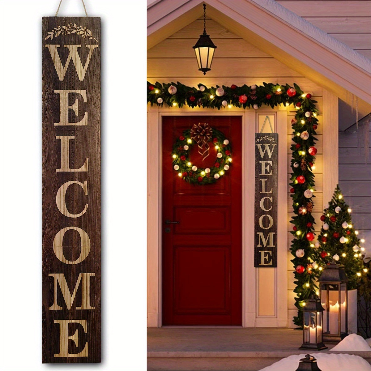 

1pc Rustic Wooden Welcome Sign, Handcrafted Festive Porch Decor, Sign For Farmhouse Front Door, Indoor/outdoor Holiday Wall Decor With Rope, Artistic Wood Plaque