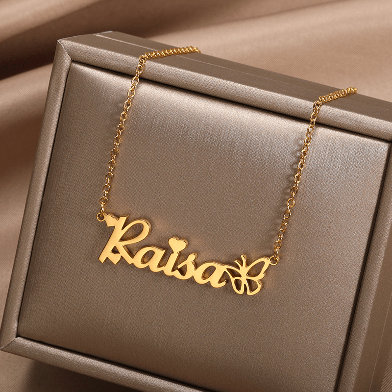 Women's Custom Golden Butterfly Name Necklace — Personalized Gift