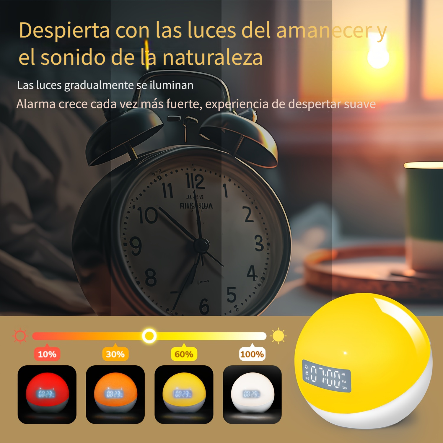 Reloj despertador de amanecer, simulador de amanecer, lámpara de noche de  color con cargador USB, ayuda para dormir, reloj despertador de luz solar