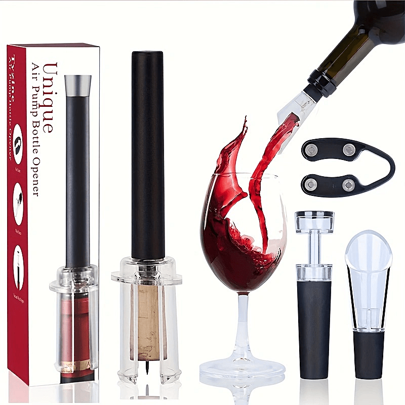 4pcs, Air Pressure Pump Bottle Opener With Foil Cutter, Aerator Pourer And  Vacuum Stopper, For Bar, Pub, Club, Restaurant And Home Use, Drinkware Acce