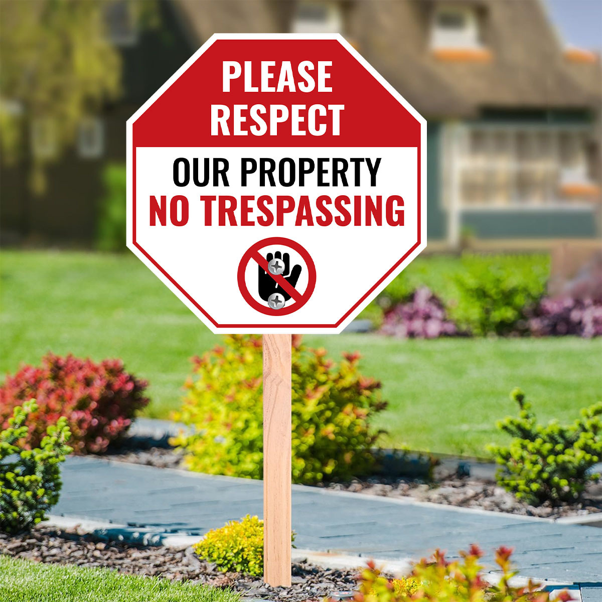 

1pc Multipurpose Vintage Wooden Octagon Yard Sign With Stake - "please Our Property No Trespassing" - Waterproof, Uv Resistant Pole Mount Garden Sign For Outdoor, Patio, Front Door - English Text