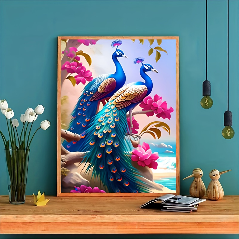 

5d Cube Diy Round Diamond Painting With Full Of Diamonds 2 Gorgeous Peacocks Diamond Cross Stitch Hanging Painting Decorative Painting, Suitable For Beginners And Craft Lovers