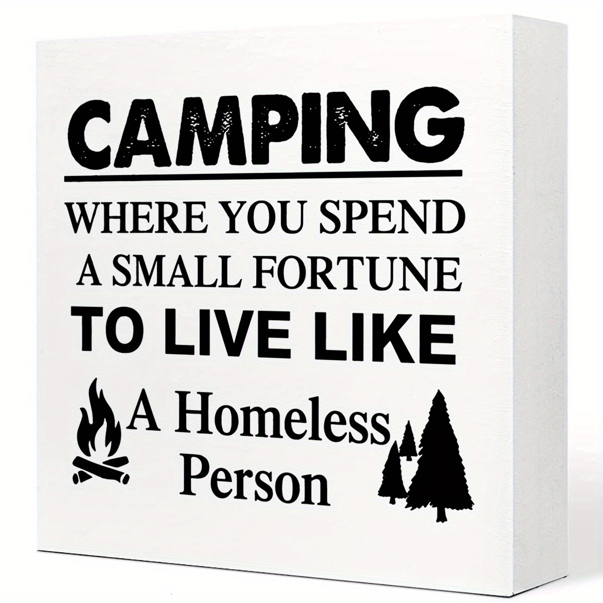 

1pc, Camping Where You Spend A Small Fortune Camping Wooden Box Sign, Desk Decor, 5 X 5 Inch Travel Trailer Camper Box Sign, Wood Block Sign, Rustic Decor