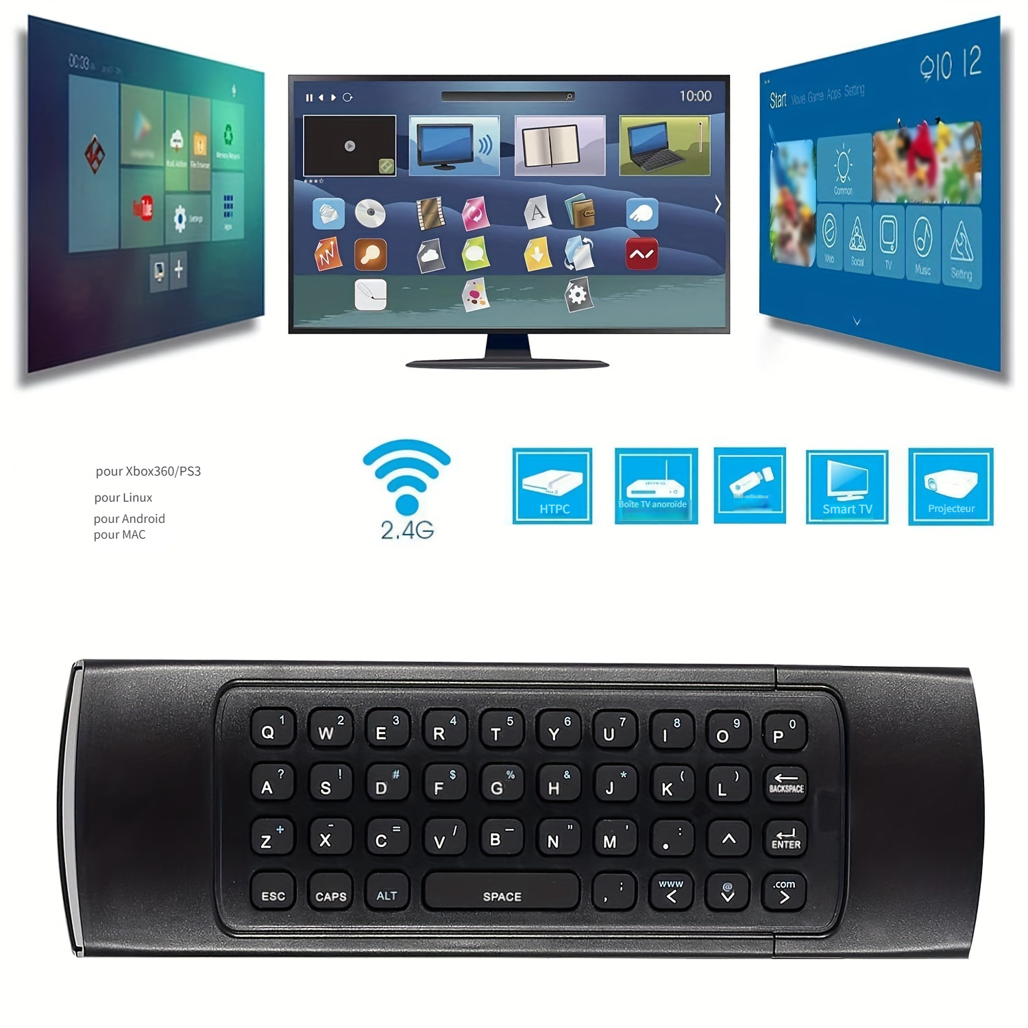 Télécommande clavier sans fil 2,4G 10m pour PC Smart TV Android TV Box
