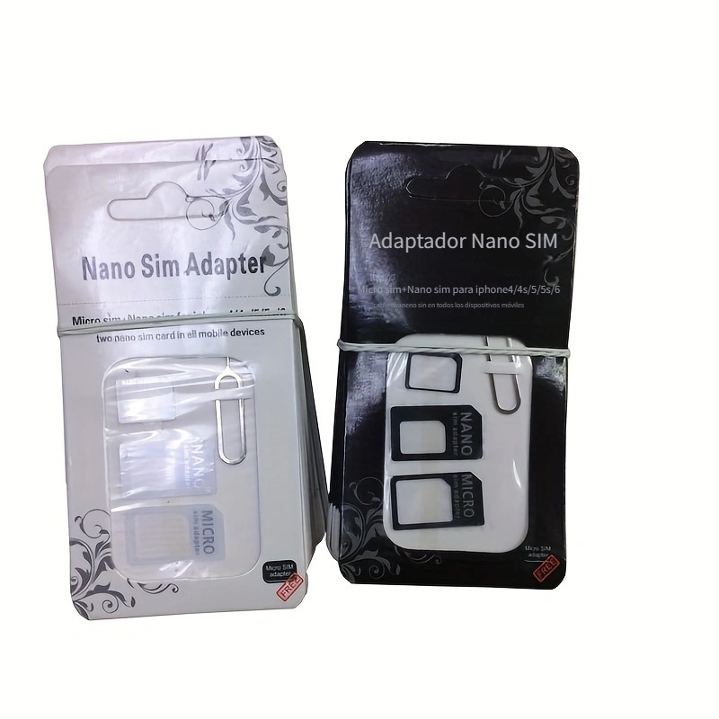  Adaptador de tarjeta SIM estándar 4 en 1, bandeja de tarjetas  con pasador de acero de expulsión de bandeja, almohadilla adhesiva  semiadhesiva, tarjeta Nano a Micro a SIM, cambio reversible, kit