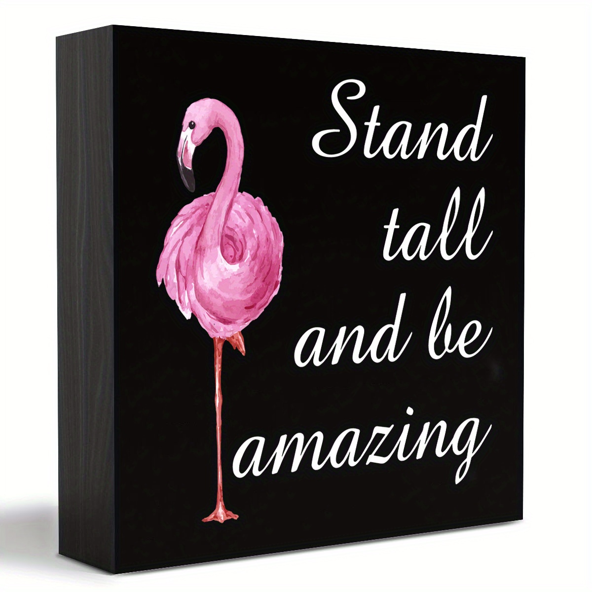 

1pc, Pink Flamingo Canvas Prints Wall Art Decor Desk Sign, Stand Tall And Be Amazing Flamingo Quote Poster Painting Framed Artwork Rustic Home Shelf Wall Decoration