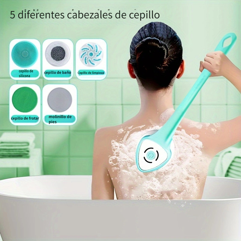 LINGSFIRE Cepillo de baño eléctrico para el cuerpo, cepillo de espalda  recargable de mango largo para ducha con 5 centrifugados de ducha, cepillo