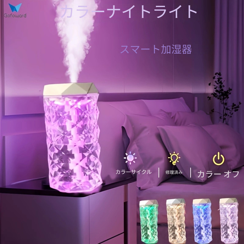 Crystal Color Air Humidifier USBポータブルデスク加湿器  400ML高速ミスト2モードと自動カラー変更ライトテーブルランプエア加湿器旅行/家庭/ベッドルーム/オフィス/ハロウィン/クリスマス/独立記念日/バレンタインデーの贈り物