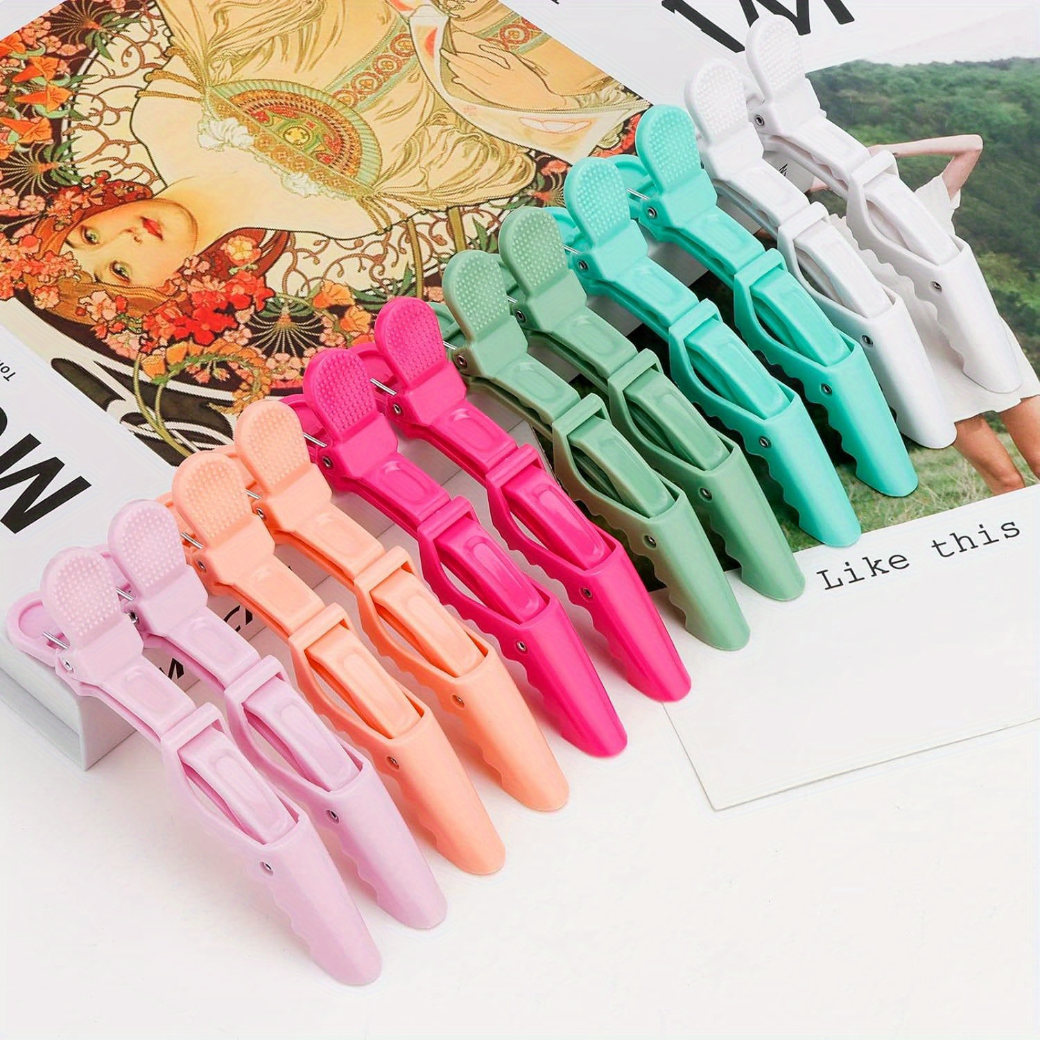 

12pcs, Sweet Y2k Convenient Alligator Hair Clips, Professional Salon Hair Clips, Women Girls Casual Leisure Hair Accessories, Props