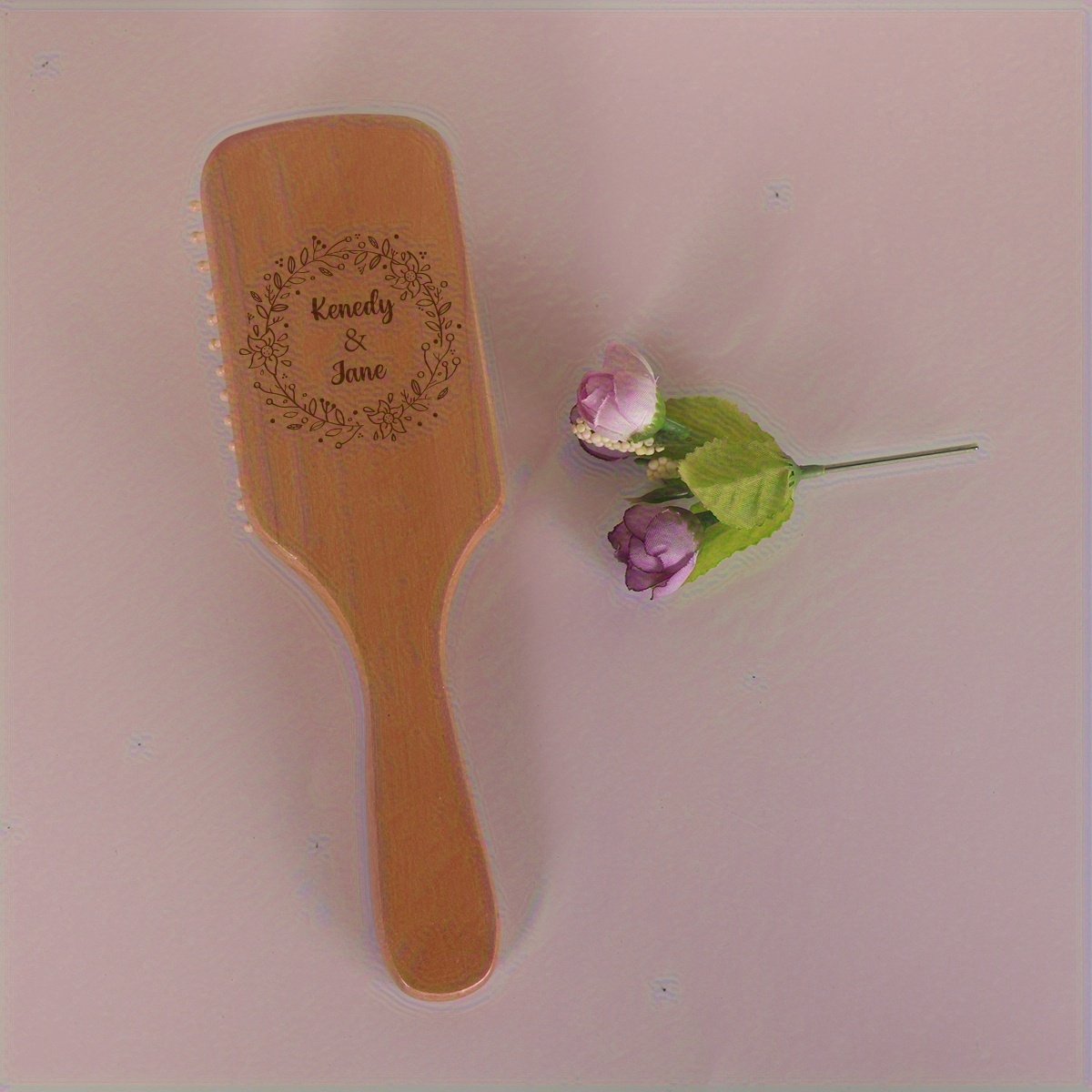 

1pcs Personalized Flower And Leaf Frame Pattern Hair Brush Customized Wooden Paddle Hair Comb Creative Laser Engraved Hair Brush Bridesmaid Gift Holiday Gift