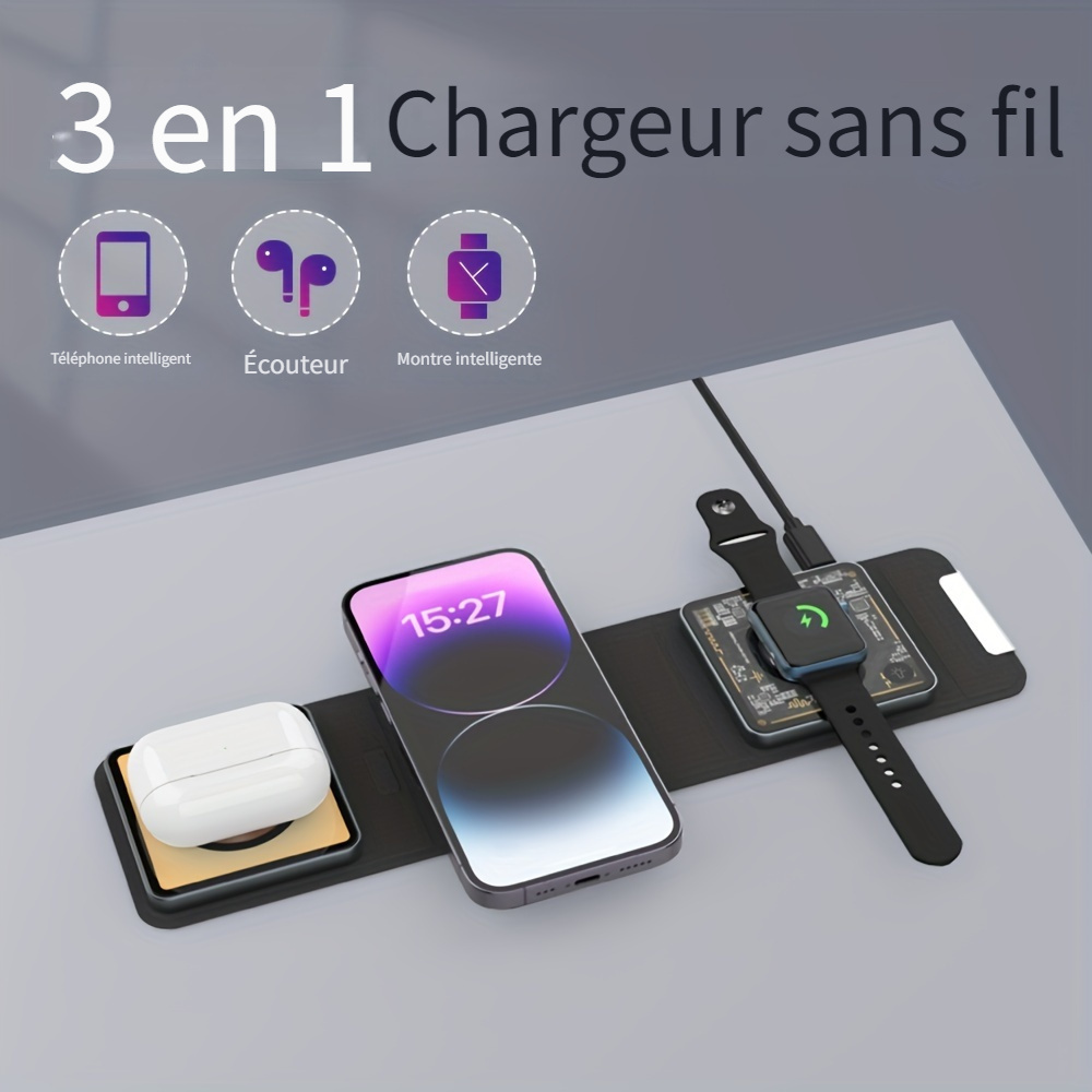 Chargeur Sans Fil Induction Qi Pour Apple Iphone 11,12,13,X,8,Station  Magnétique