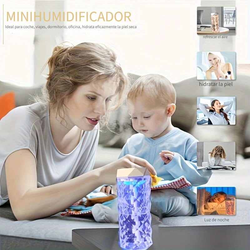 Humidificadores para dormitorio, mini humidificador portátil con luces de 7  colores, humidificador de escritorio pequeño de apagado automático [2