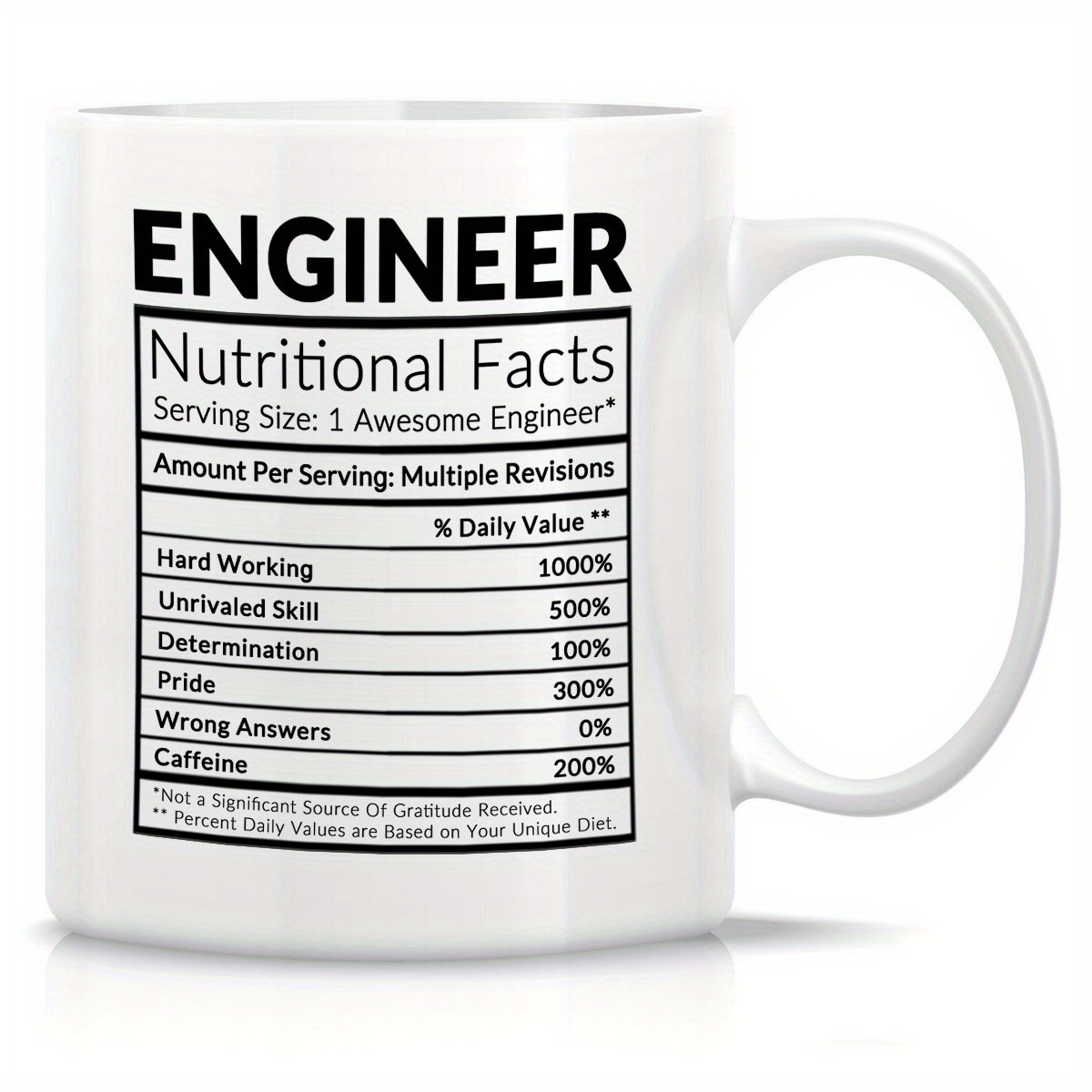 

1pc, Engineer Nutritional Facts Funny Coffee Mug 11 Ounces Inspirational And Motivational