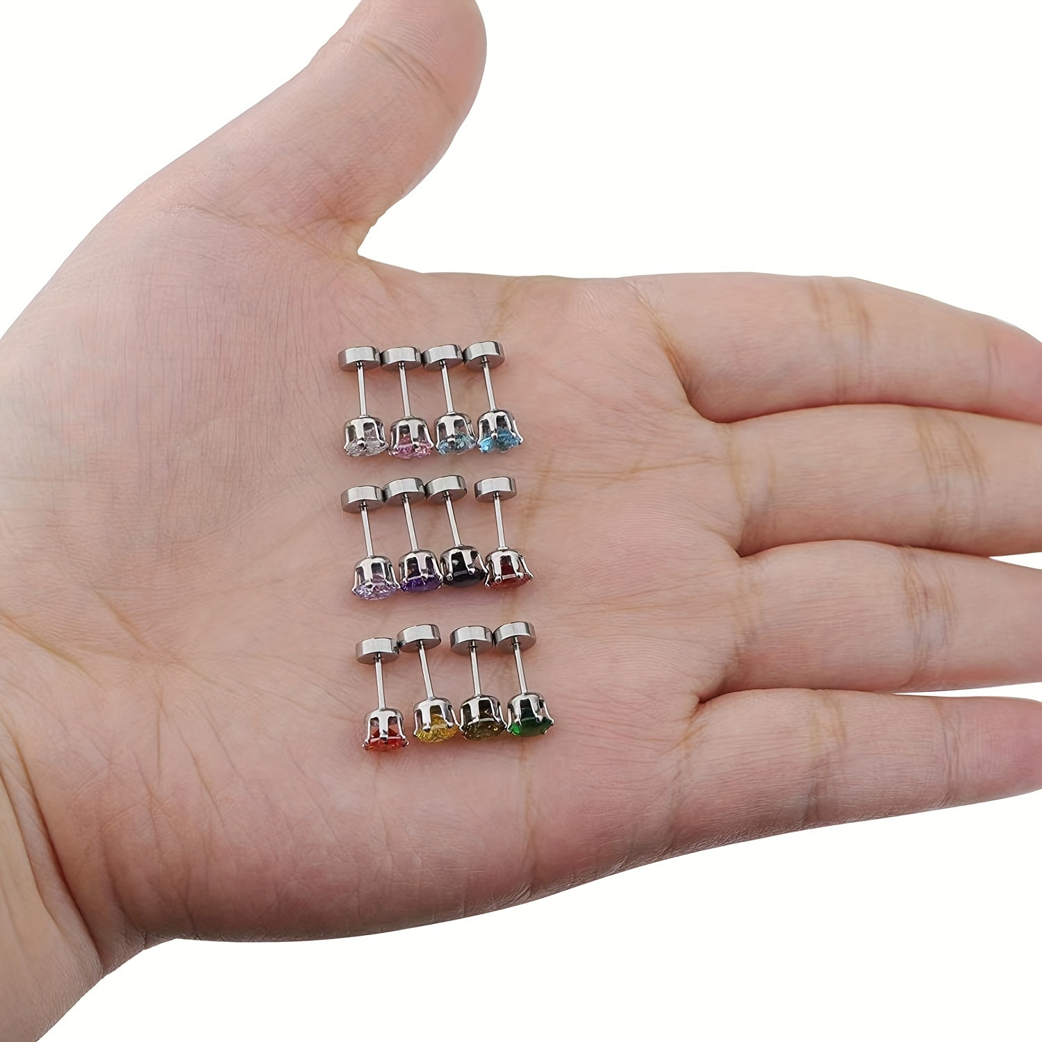 

24pcs Stainless Steel Stud Earrings, 3mm-8mm Shiny Zirconia Decor Earrings For Girls, Ideal Choice For Gifts