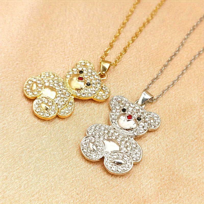 Shining Cubic Zirconia Decor Bear Necklace Cartoon Animal Bear Pendant Cute  Girl Animal Accessories, Ideal choice for Gifts