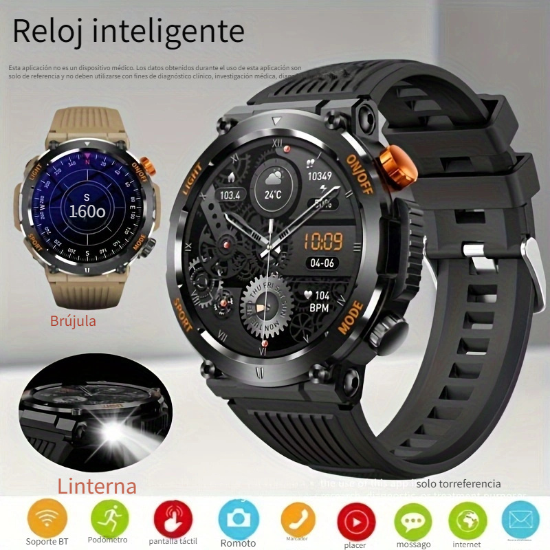 EIGIIS Reloj Inteligente de Llamadas Inalámbricas, Rastreador de Fitness  Militar con Pantalla Táctil Completa HD de 3.35cm, Smartwatch para iPhone y  T